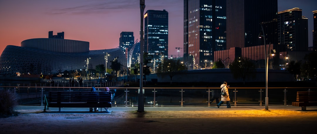 An image of a bright neon cityscape with a lonely figure in the background
